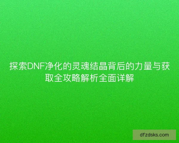 探索DNF净化的灵魂结晶背后的力量与获取全攻略解析全面详解